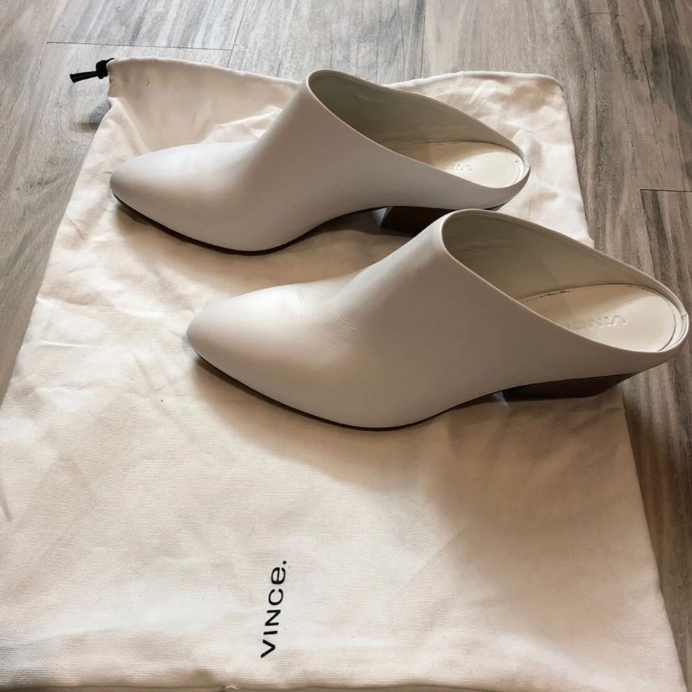 Vince White Leather Mules NWOT